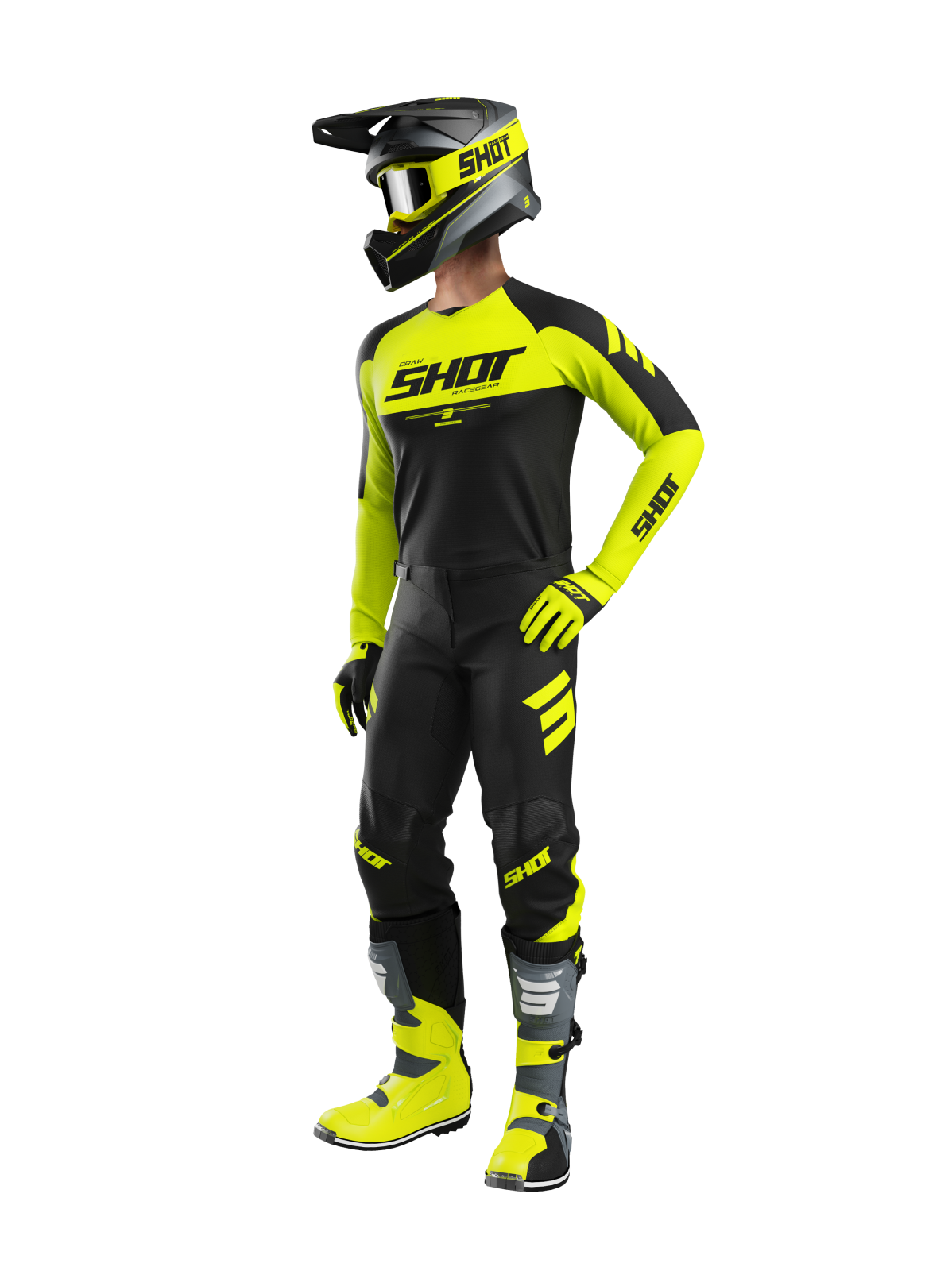 TRAJE COMPLETO SHOT DRAW PRIVATE NEON YELLOW MOTOCROSS ENDURO