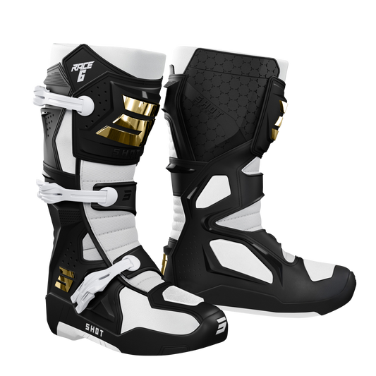BOTAS MOTO SHOT RACE 6 BLACK WHITE GOLD MOTOCROSS ENDURO